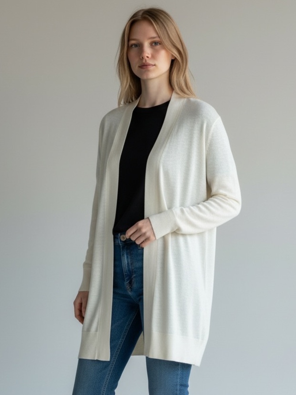 Banana Republic Ivory Open-Front Lightweight Cardigan